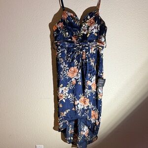 Lulu's Navy Floral High Low Dress